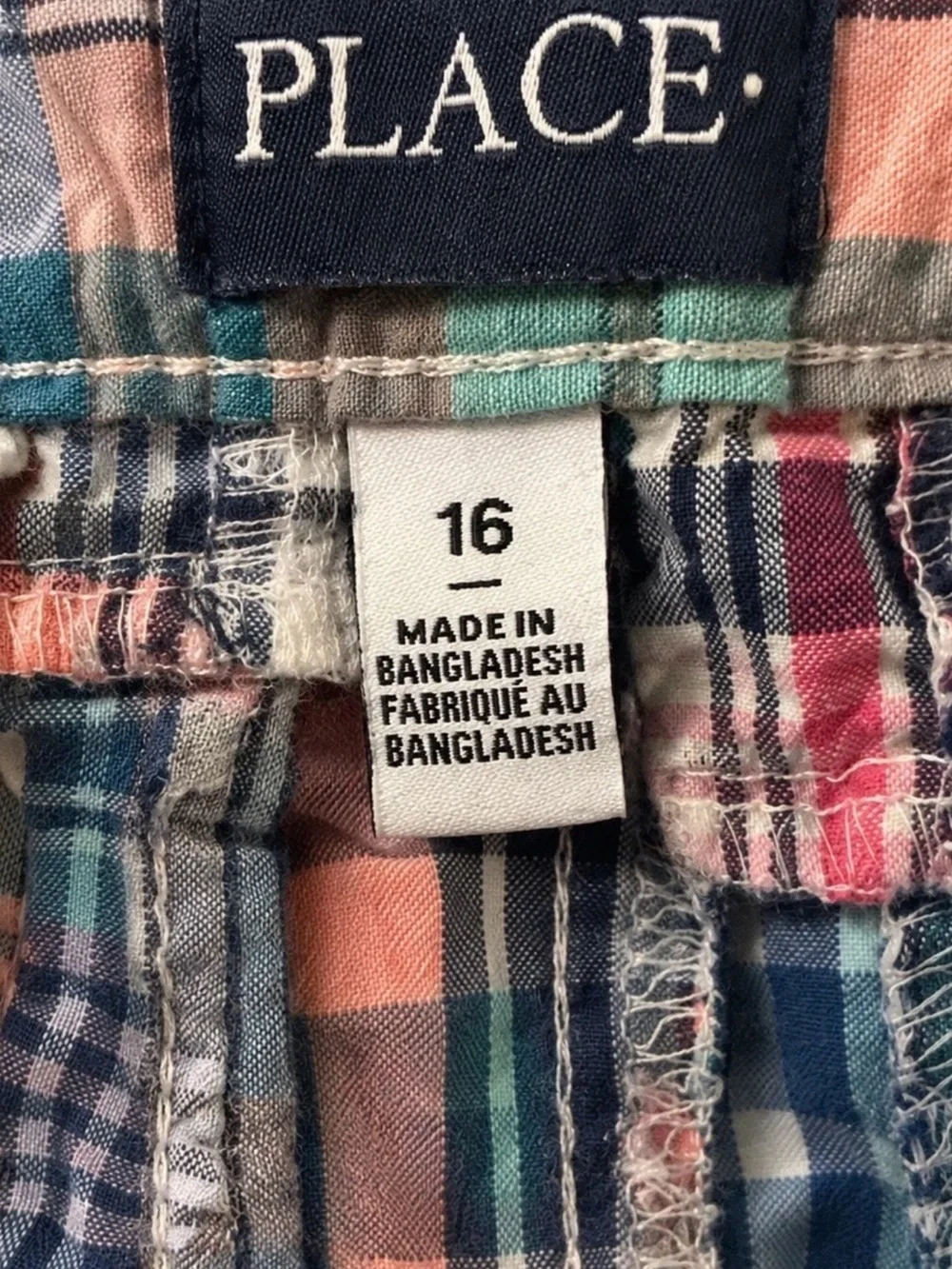 The Children's Place Boys Sz 16 Madras Plaid Patchwork Shorts Cotton Preppy